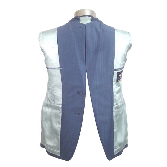 mens blue Vintage 70s 2pc vest blazer jacket sport suit coat polyester knit 38 R - Picture 5 of 8